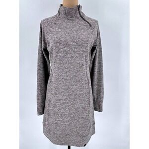 Soneven Womens Gray Heather Asymmetrical Zip Mock Neck Fleece Athletic Dress